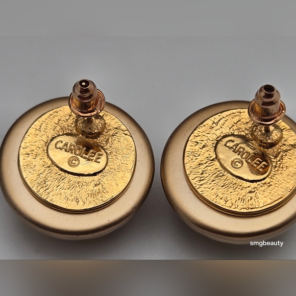 Vintage Carolee Gold Tone Button Dome Stud Earrings 80s 90s w/14K Posts - Picture 8 of 9